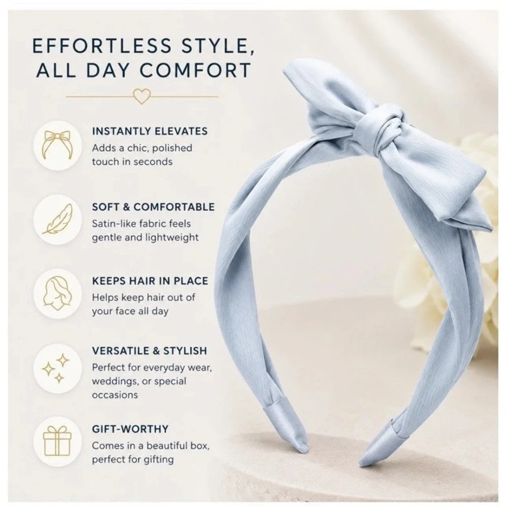 Kristin Ess Satin Headband Vintage Blue With Gift Box-something blue-old money